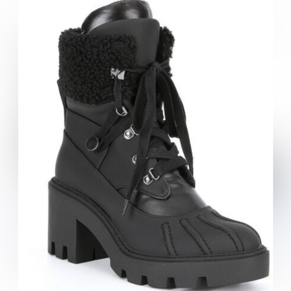 Steve Madden Boots Northern Winter Faux Fur Trim Lug Soles Black SIZE 7 New
